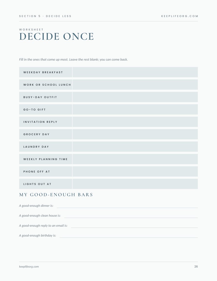 The decide-once worksheet for everyday defaults