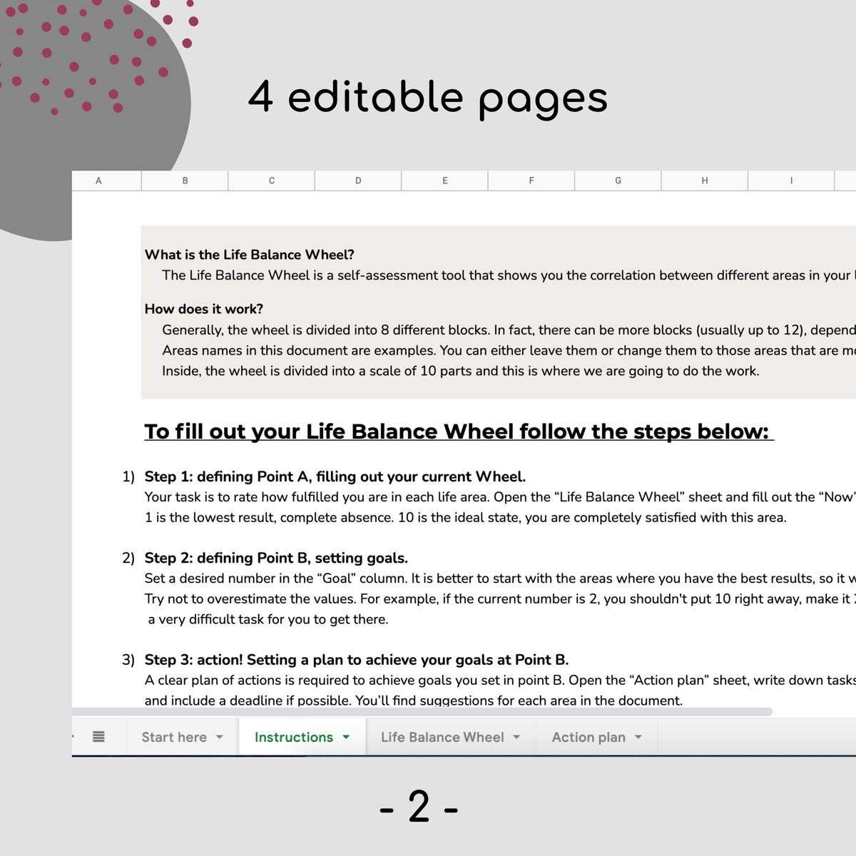 The Instructions tab: what the wheel is and the three steps